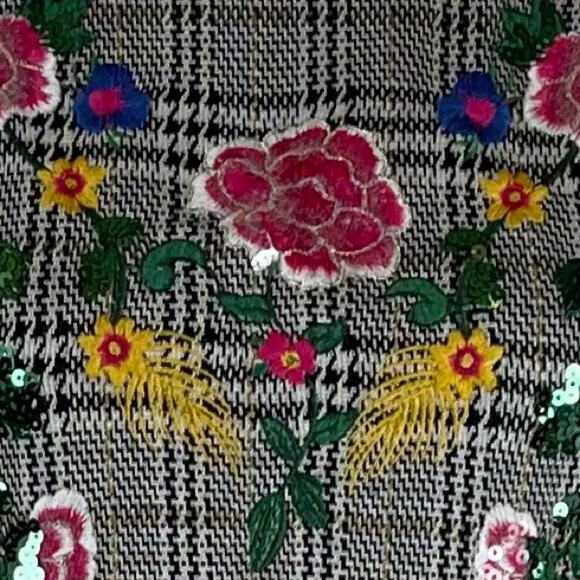 ZARA Sequined Embroidered Floral Plaid Party Date Night Mini Dress NWOT Size S - Picture 5 of 13